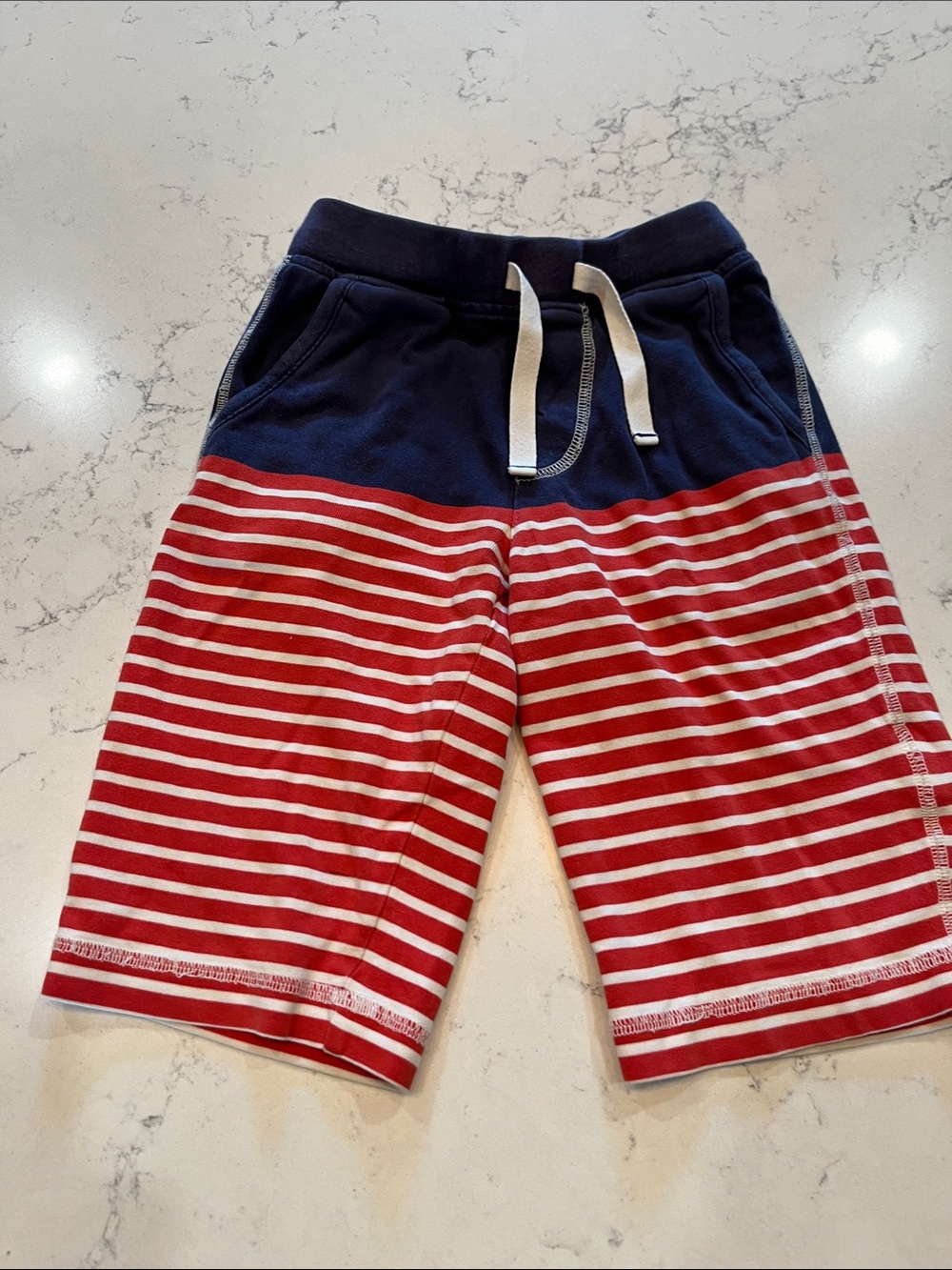 Mini Boden Navy & Red Striped Knit Baggies